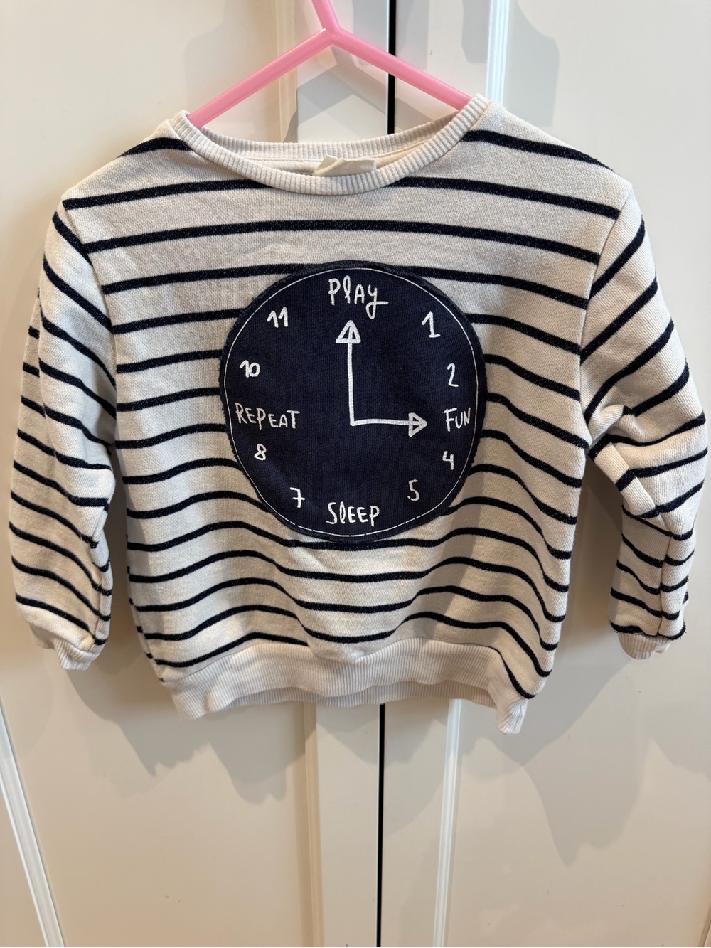 Zara 2-3t Striped Navy & White Kids Sweatshirt with Clock Graphic